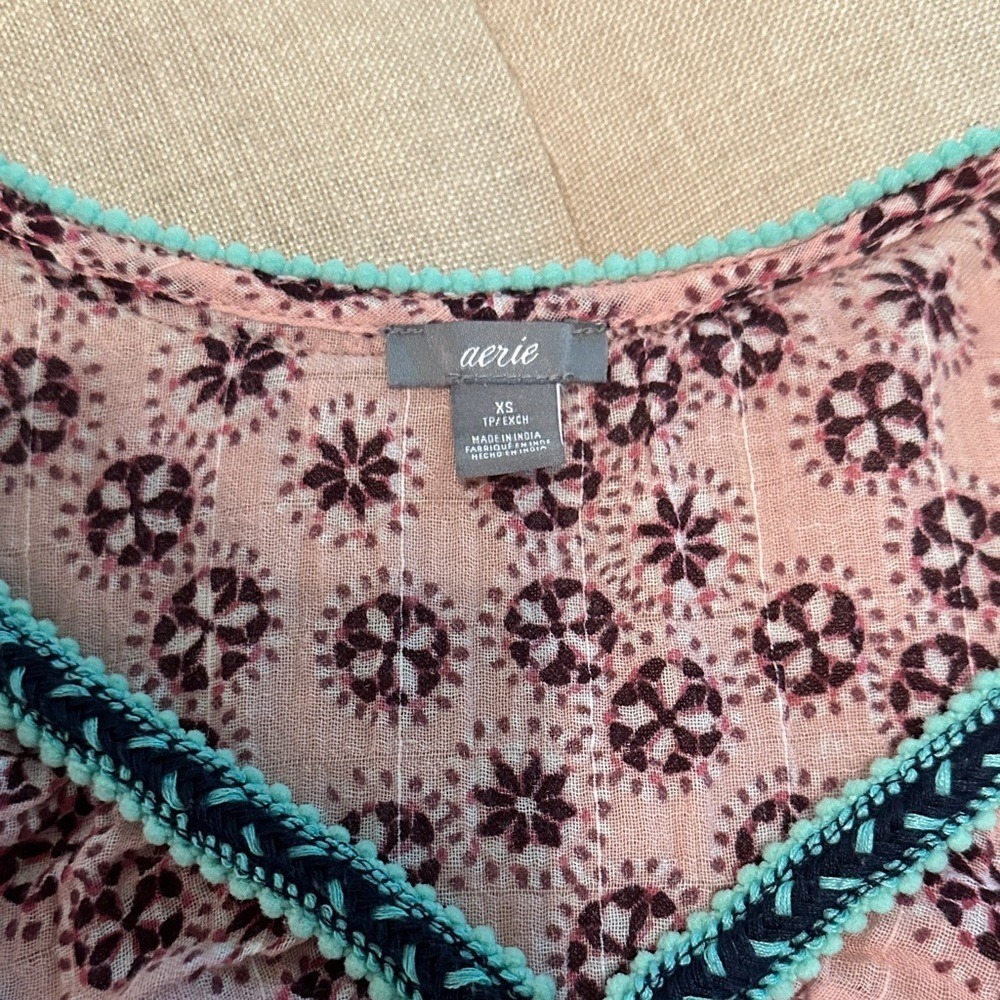 Aerie‎ Pink Floral Boho Top with Teal Accents - Picture 6 of 6